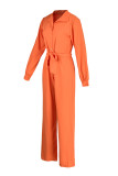Blue Fashion Casual Solid Basic Turndown Collar Regular Jumpsuits