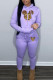 Purple Fashion Street Print Patchwork Hooded Collar Long Sleeve Two Pieces