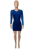 Red Fashion Sexy Patchwork See-through O Neck Long Sleeve Dresses