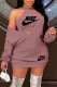 Purple Fashion Casual Letter Print Patchwork V Neck Long Sleeve Two Pieces