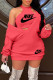 Brick Red Fashion Casual Letter Print Patchwork V Neck Long Sleeve Two Pieces