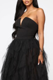 Black Sexy Solid Patchwork Asymmetrical Strapless Ball Gown Dresses
