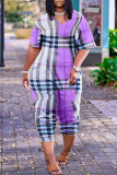 Pink Fashion Casual Print Basic V Neck Loose Jumpsuits
