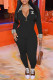 Black Fashion Sexy Print Patchwork Turndown Collar Jumpsuits