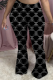 Black Casual Print Patchwork Boot Cut Mid Waist Speaker Full Print Bottoms