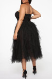 Black Sexy Solid Patchwork Asymmetrical Strapless Ball Gown Dresses