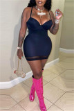 Pink Fashion Sexy Solid Patchwork Backless V Neck Sling Dress