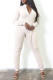 White Fashion Casual Print Fold Zipper Collar Skinny Jumpsuits