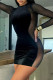 Black Fashion Sexy Patchwork See-through O Neck Long Sleeve Dresses