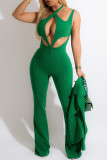 Green Fashion Casual Solid Hollowed Out Patchwork Long Sleeve Two Pieces