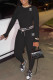Black Fashion Sportswear Print Patchwork O Neck Long Sleeve Two Pieces