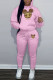 Pink Fashion Street Print Patchwork Hooded Collar Long Sleeve Two Pieces