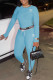 Blue Fashion Sportswear Print Patchwork O Neck Long Sleeve Two Pieces