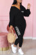 Black Fashion Simplicity Letter Patchwork V Neck Jumpsuits