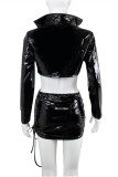 Brown Fashion Sexy Solid Bandage Hollowed Out V Neck Long Sleeve Three-piece Set