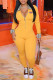 Yellow Fashion Sexy Print Patchwork Turndown Collar Jumpsuits