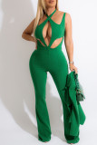 Green Fashion Casual Solid Hollowed Out Patchwork Long Sleeve Two Pieces
