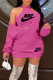 Rose Red Fashion Casual Letter Print Patchwork V Neck Long Sleeve Two Pieces