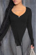 Black Fashion Casual Solid Asymmetrical V Neck Tops