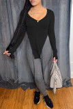 Blue Fashion Casual Solid Asymmetrical V Neck Tops