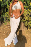 White Sexy Casual Print Vests Pants One Shoulder Sleeveless Two Pieces
