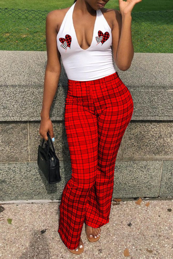 Red Sexy Print Patchwork V Neck Sleeveless Two Pieces