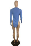 Blue Fashion Casual Solid Asymmetrical V Neck Tops