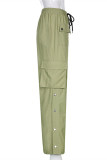 Green Fashion Casual Solid Patchwork Regular High Waist Trousers
