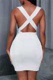 Pink Fashion Casual Solid Backless V Neck Sleeveless Dress