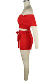rose red pastoral Patchwork Two Piece Suits Solid pencil Sleeveless Two-Piece Short Set
