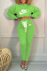 Grass Green Fashion Casual Print Bandage Hooded Collar Long Sleeve Two Pieces