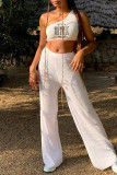 White Sexy Casual Print Vests Pants One Shoulder Sleeveless Two Pieces