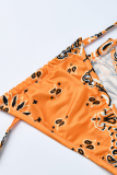 Orange Sexy Print Hollowed Out Patchwork Swimwears