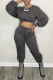 Grey Fashion Casual Solid Basic O Neck Long Sleeve Two Pieces