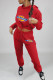 Red Fashion Casual Print Letter Hooded Collar Long Sleeve Two Pieces