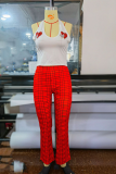 Red Sexy Print Patchwork V Neck Sleeveless Two Pieces