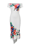 White Sexy Print Patchwork Off the Shoulder Trumpet Mermaid Dresses