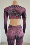 Purple Fashion Sexy Print Hollowed Out V Neck Skinny Jumpsuits