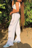 White Sexy Casual Print Vests Pants One Shoulder Sleeveless Two Pieces