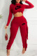 Red Fashion Casual Geometric Tassel O Neck Long Sleeve Two Pieces