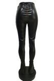Brown Fashion Casual Solid Bandage Skinny High Waist Pencil Trousers