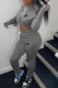 Grey Fashion Street Print Patchwork Hooded Collar Long Sleeve Two Pieces