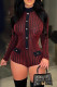 Burgundy Fashion Casual Print Patchwork Turtleneck Long Sleeve Skinny Romper