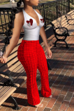 Red Sexy Print Patchwork V Neck Sleeveless Two Pieces