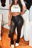 Brown Fashion Casual Solid Bandage Skinny High Waist Pencil Trousers
