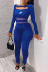 Blue Fashion Sportswear Print Patchwork Square Collar Jumpsuits