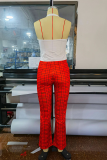 Red Sexy Print Patchwork V Neck Sleeveless Two Pieces