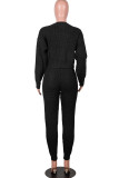 Black Fashion Casual Adult Solid Pullovers O Neck Long Sleeve Batwing Sleeve Regular Two Pieces