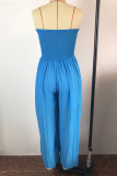 Blue Fashion Sexy Solid Backless Without Belt Strapless Sleeveless Jumpsuit