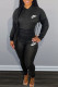 Black Fashion Simplicity Print Patchwork V Neck Long Sleeve Two Pieces